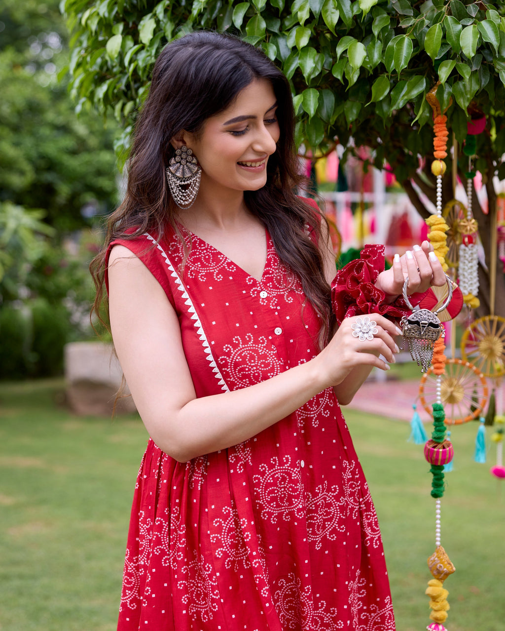 Sifra Red Bandhani Cotton Coord Set