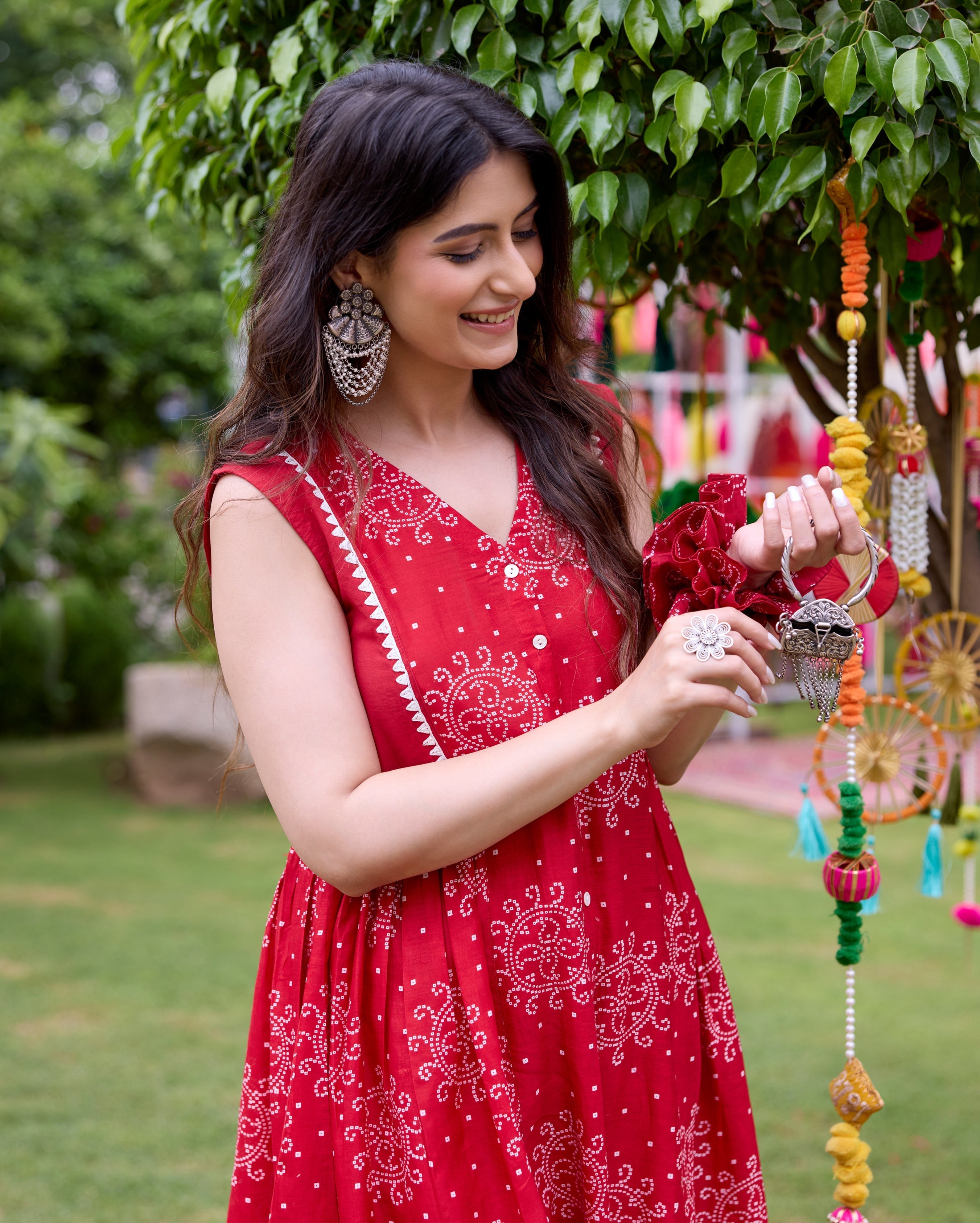 Sifra Red Bandhani Cotton Coord Set
