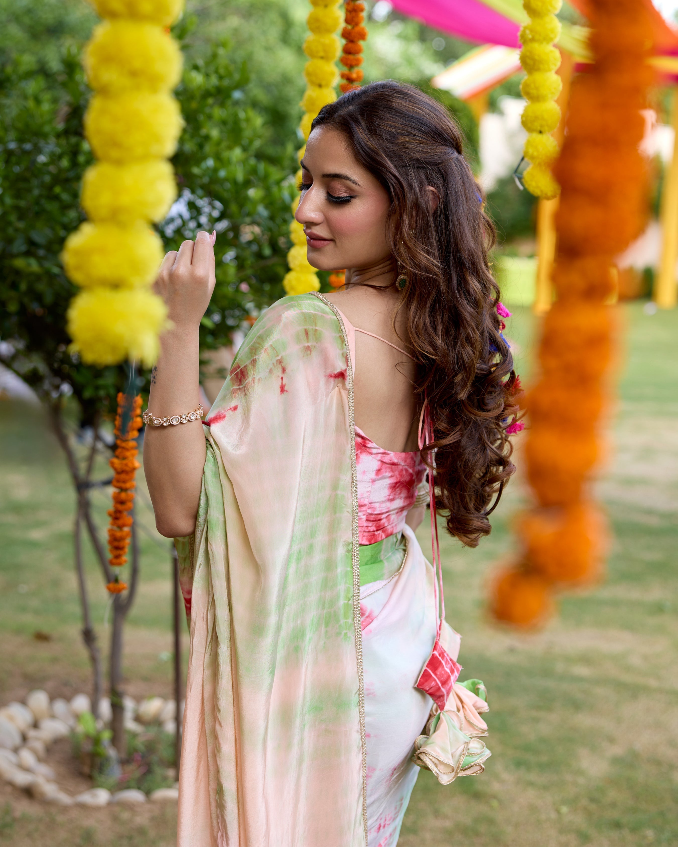 Drishti Multi Tie Dye Soft Organza Pre Draped Saree