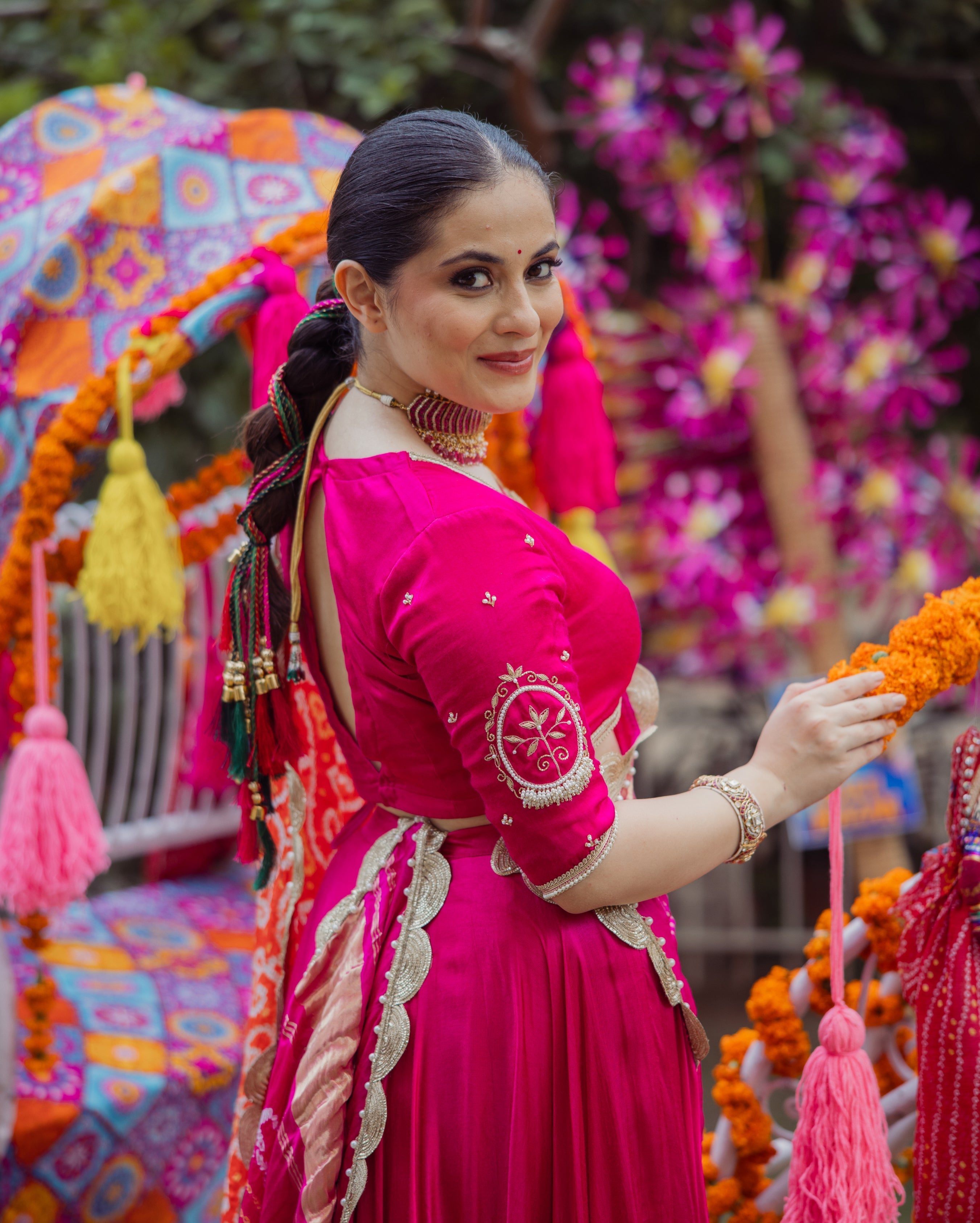 Bhagya Pink Solid Satin Lehenga Set