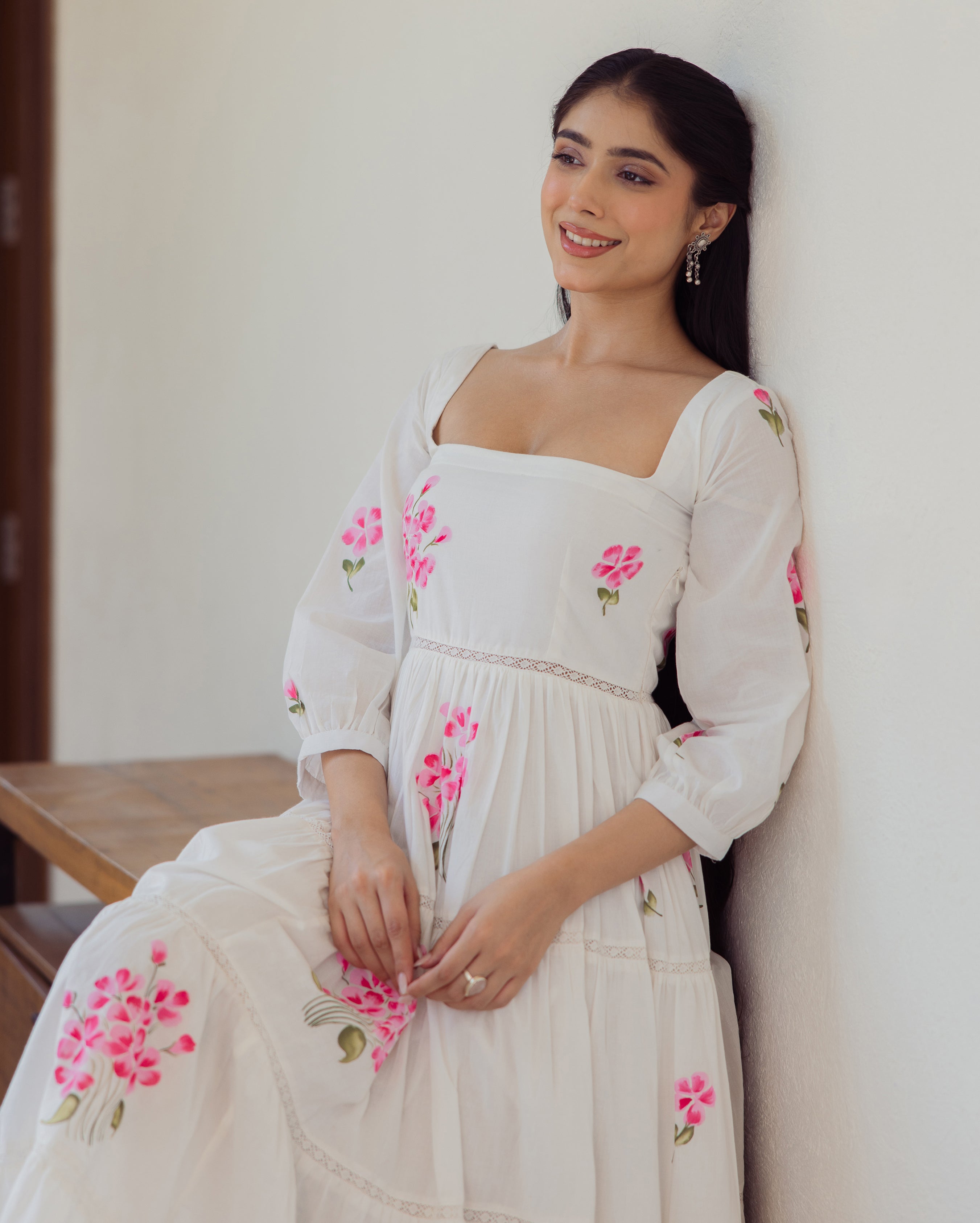 Whimsy White Handpainted Cotton Dress
