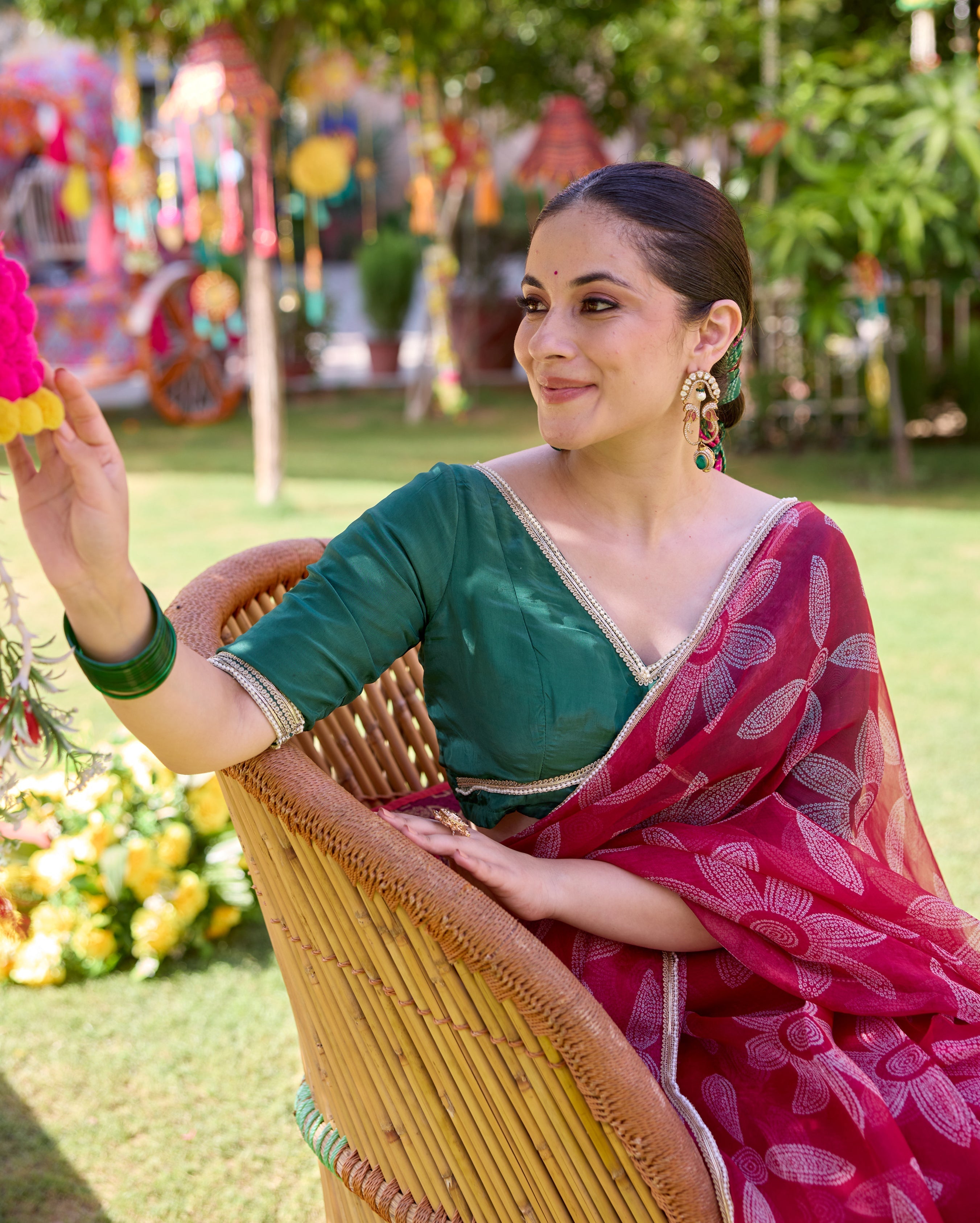 Mugdha Pink Bandhani Organza Saree