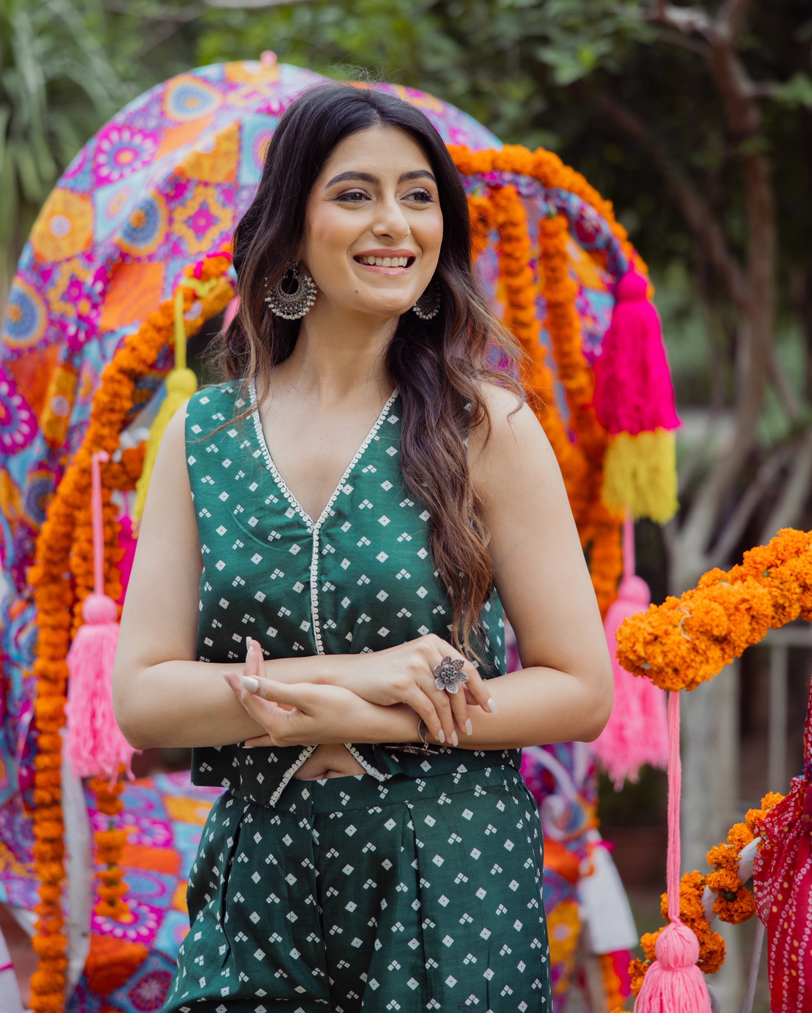 Kuntal Green Bandhani Chanderi Coord Set