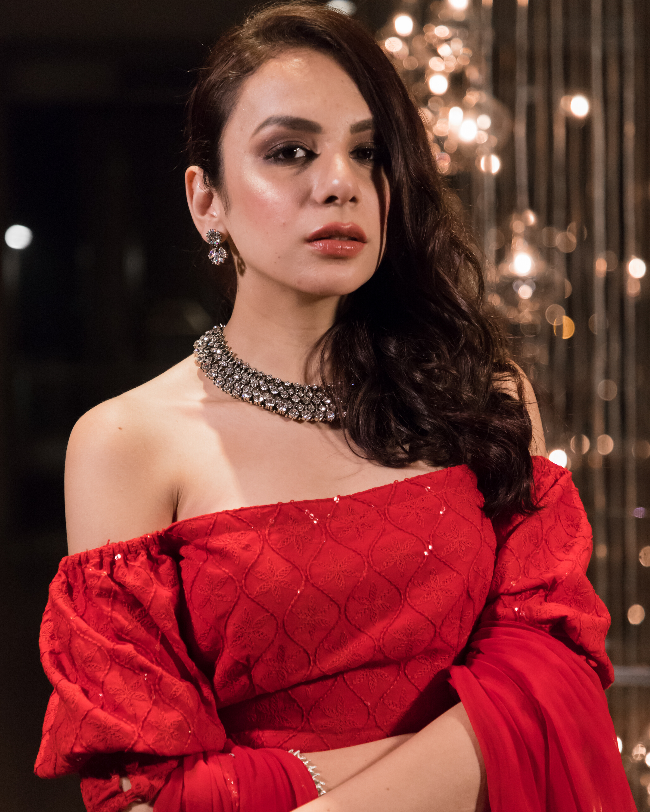 Red Chikankari Gotapatti Lehenga Set