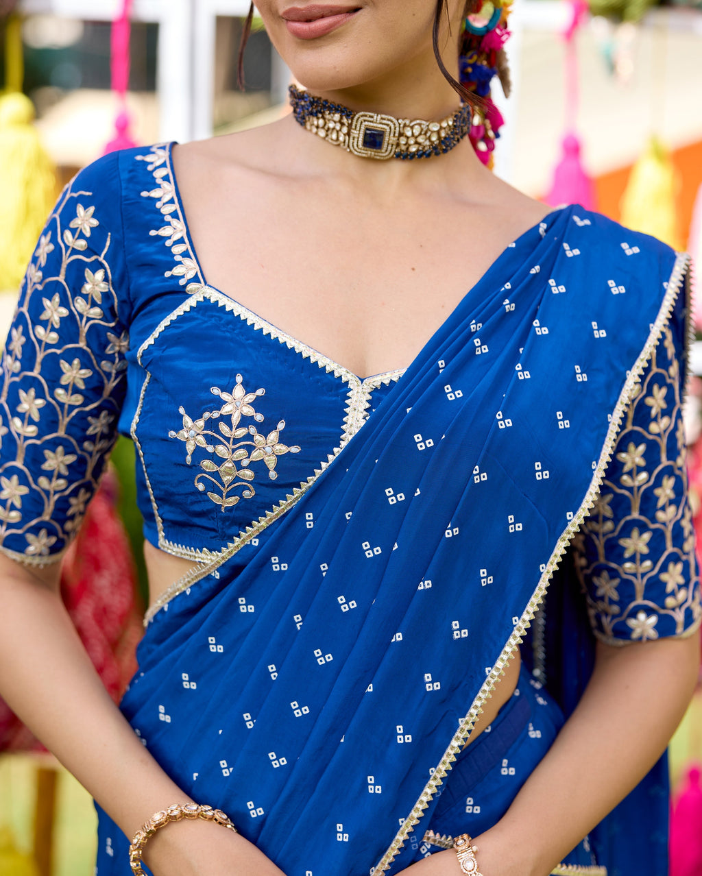 Mulya Blue Bandhani Crepe Saree