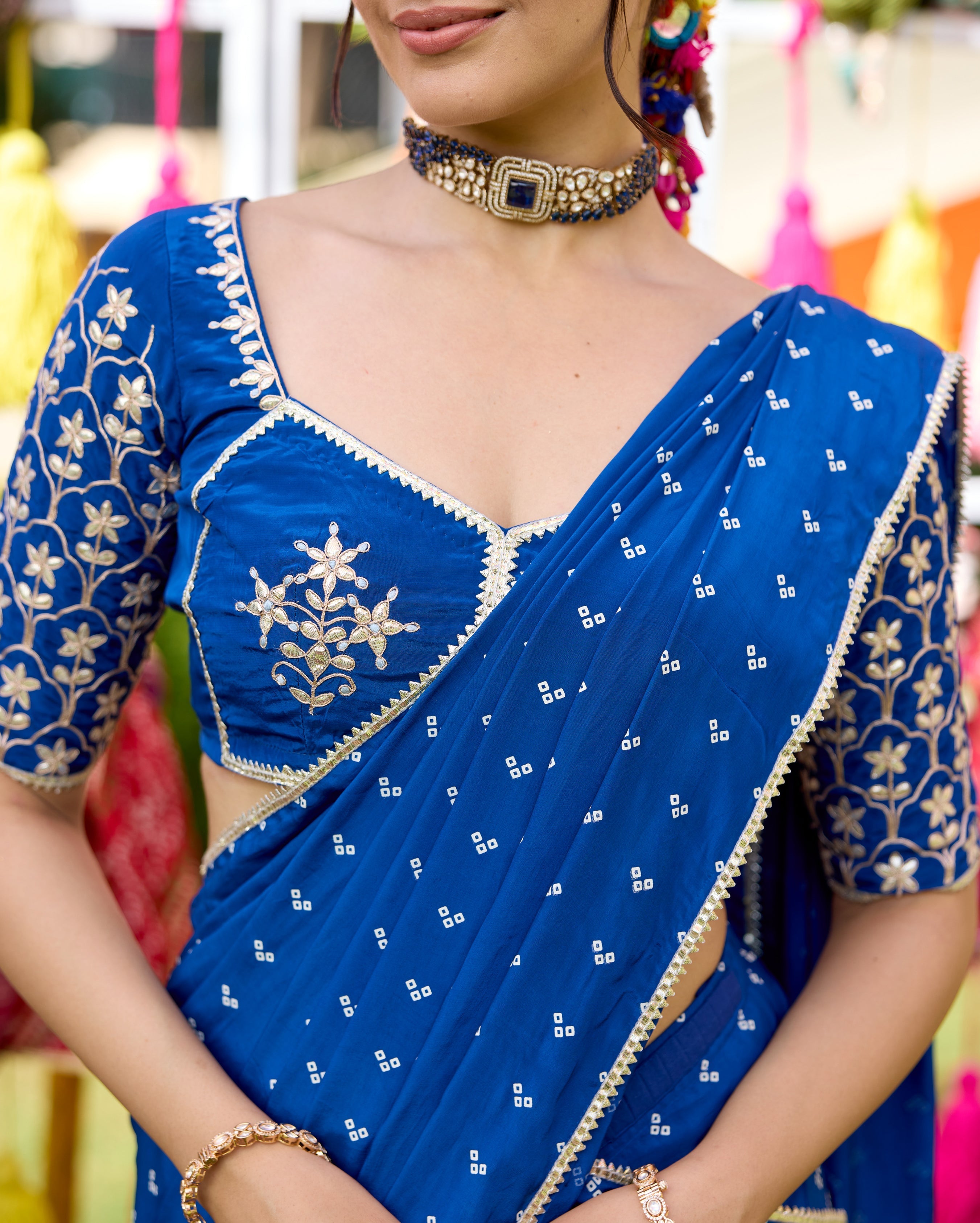Mulya Blue Bandhani Crepe Saree