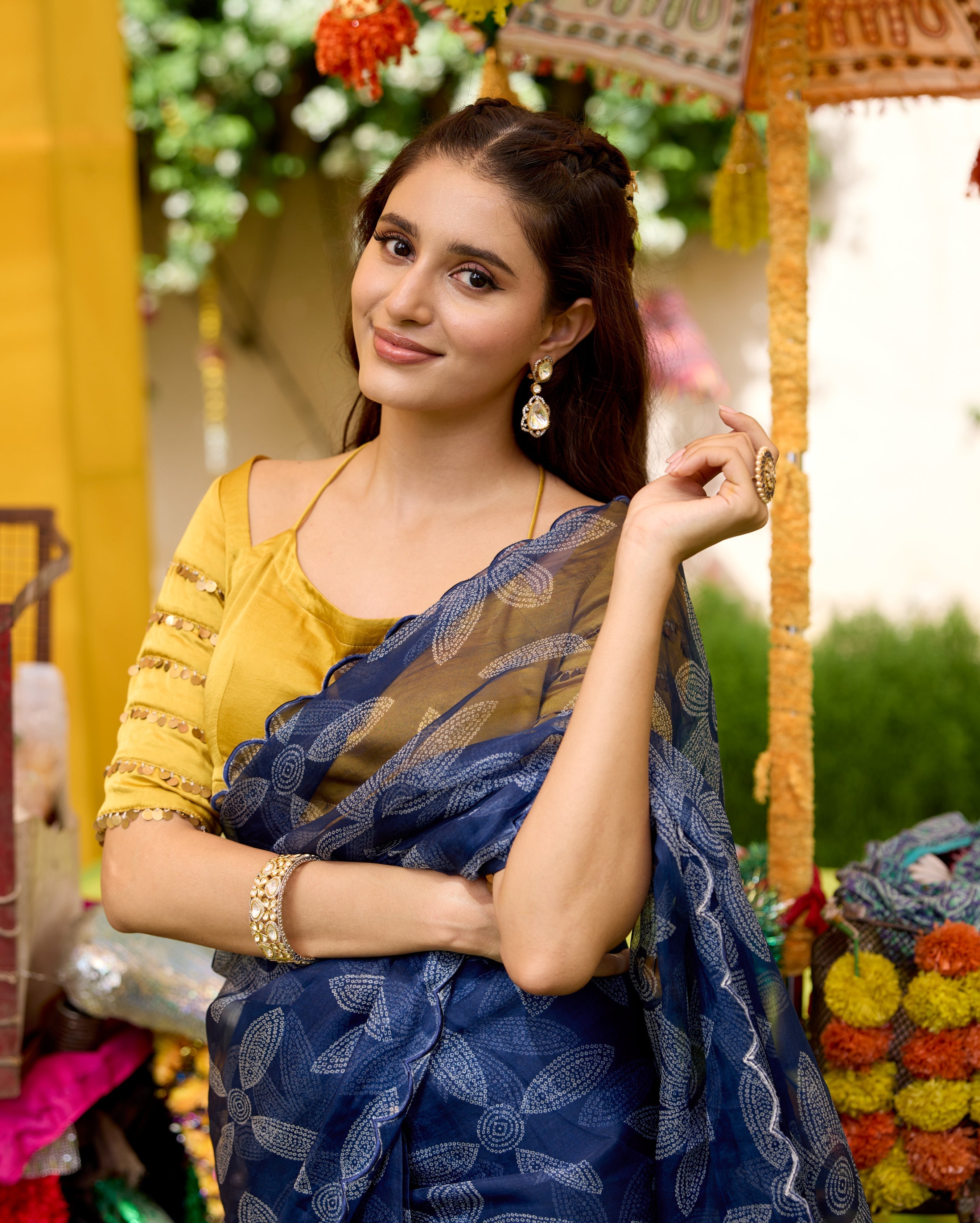 Shabnam Blue Bandhani Organza Saree