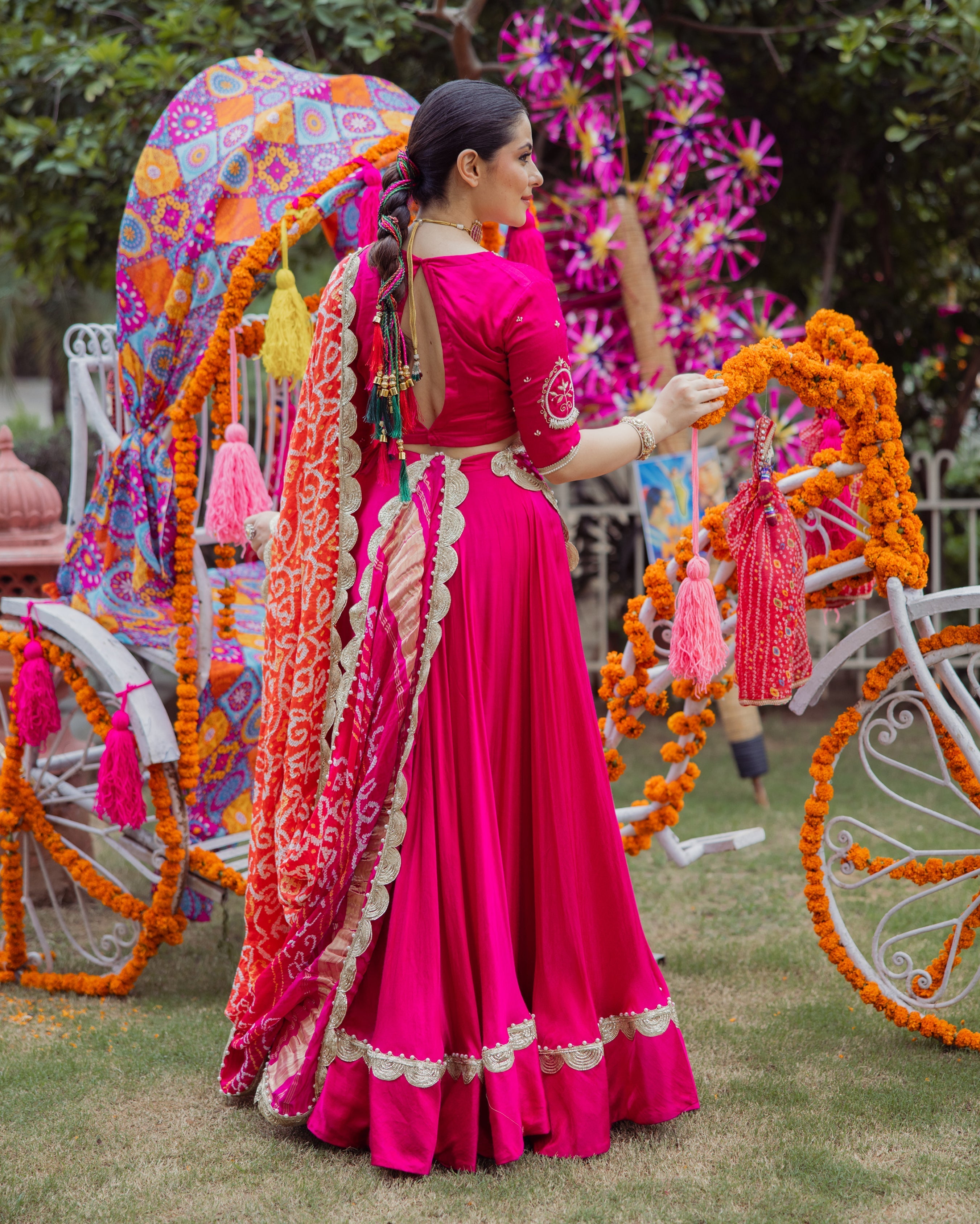 Bhagya Pink Solid Satin Lehenga Set