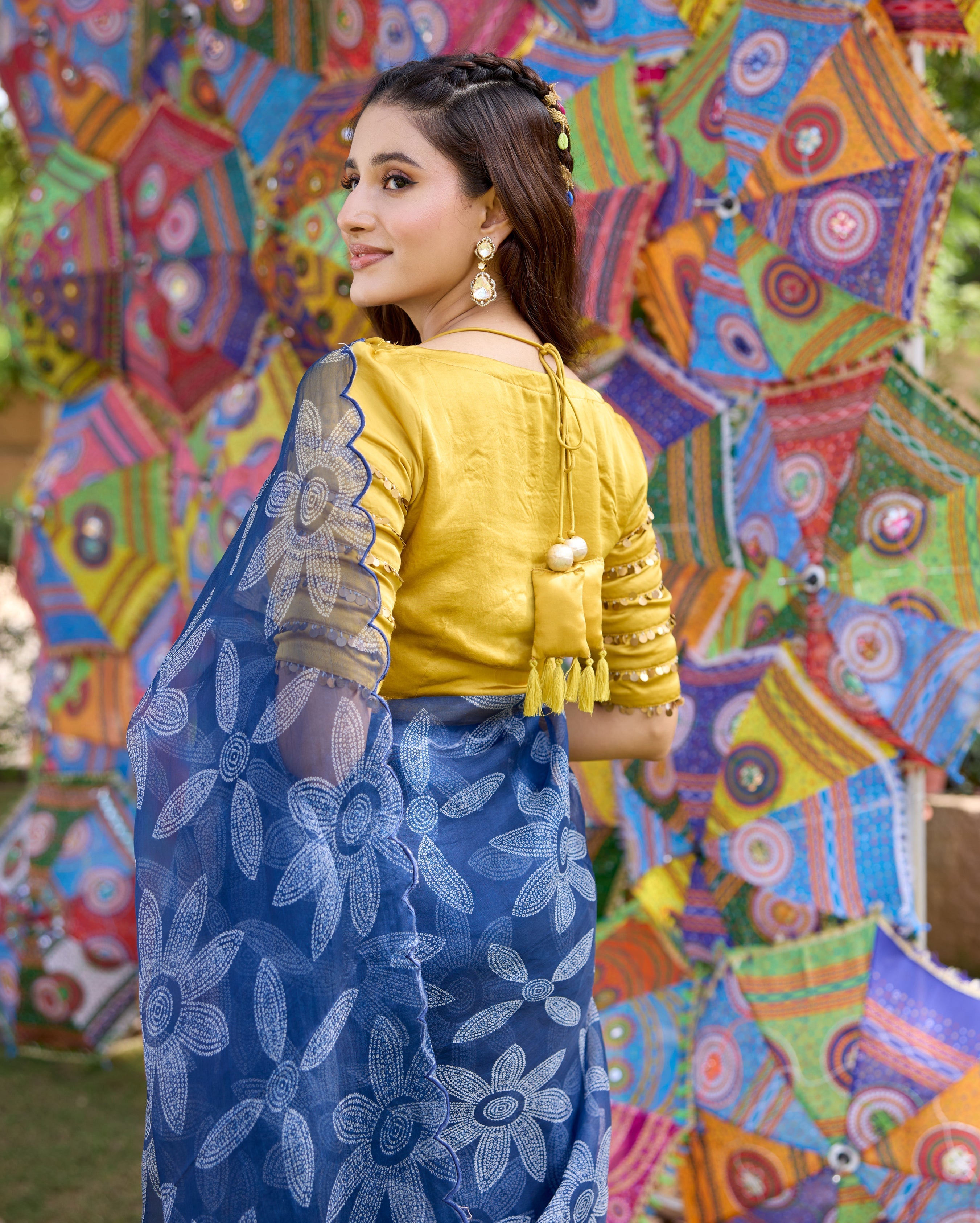 Shabnam Blue Bandhani Organza Saree