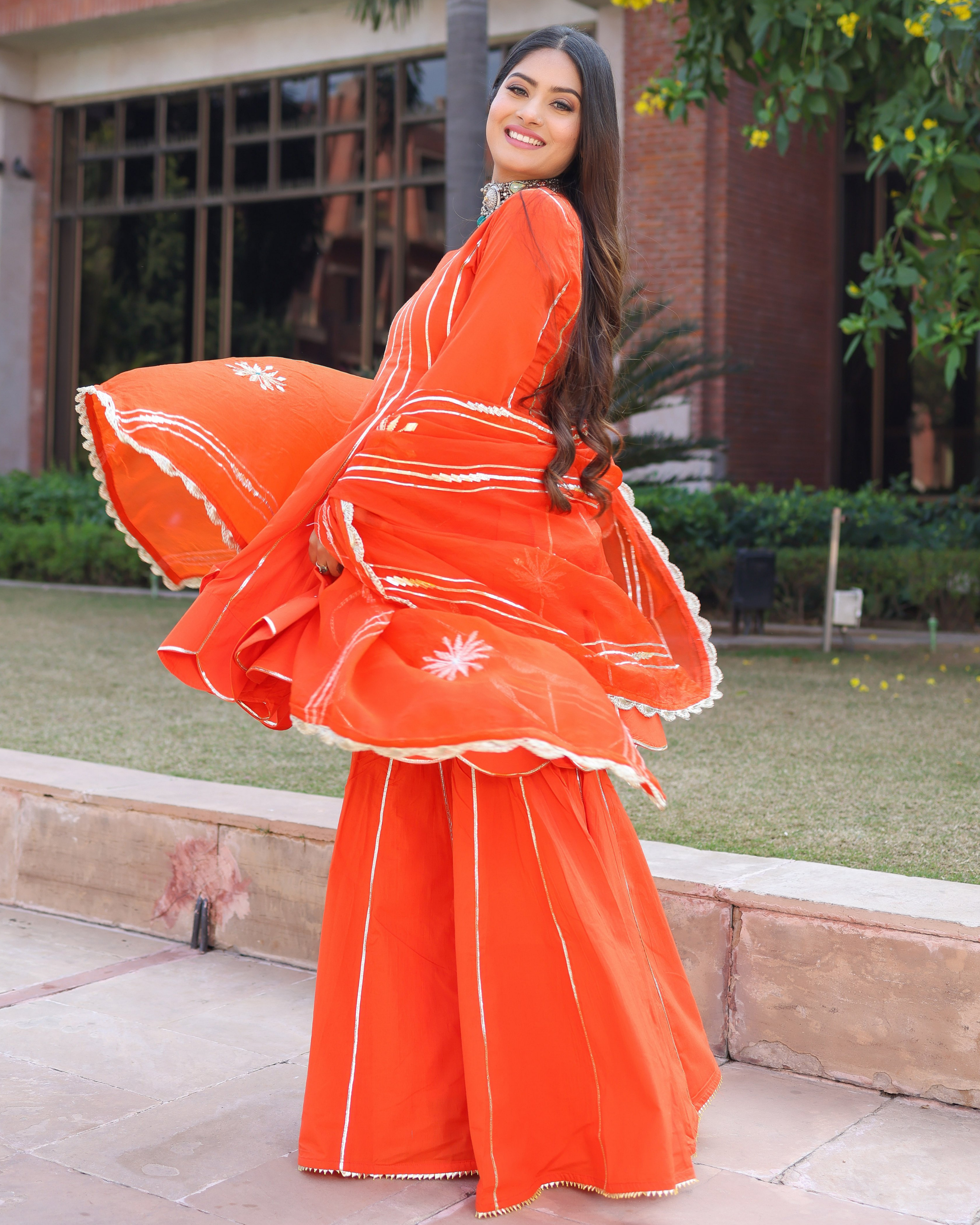 Spanish Orange Gotapatti Sharara Set