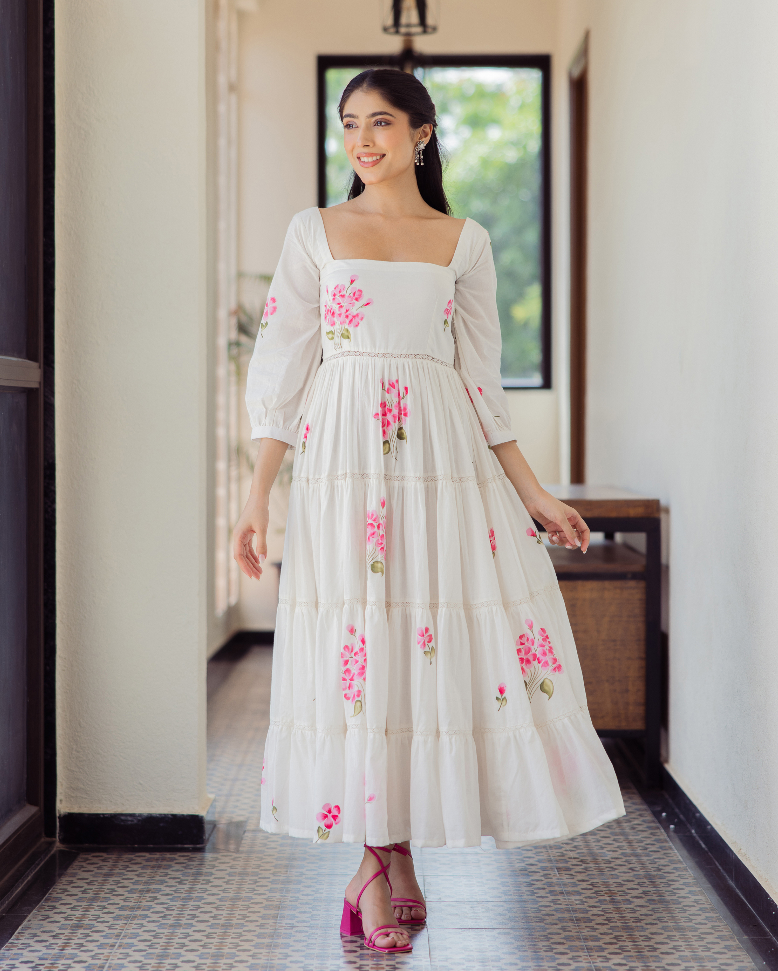 Whimsy White Handpainted Cotton Dress
