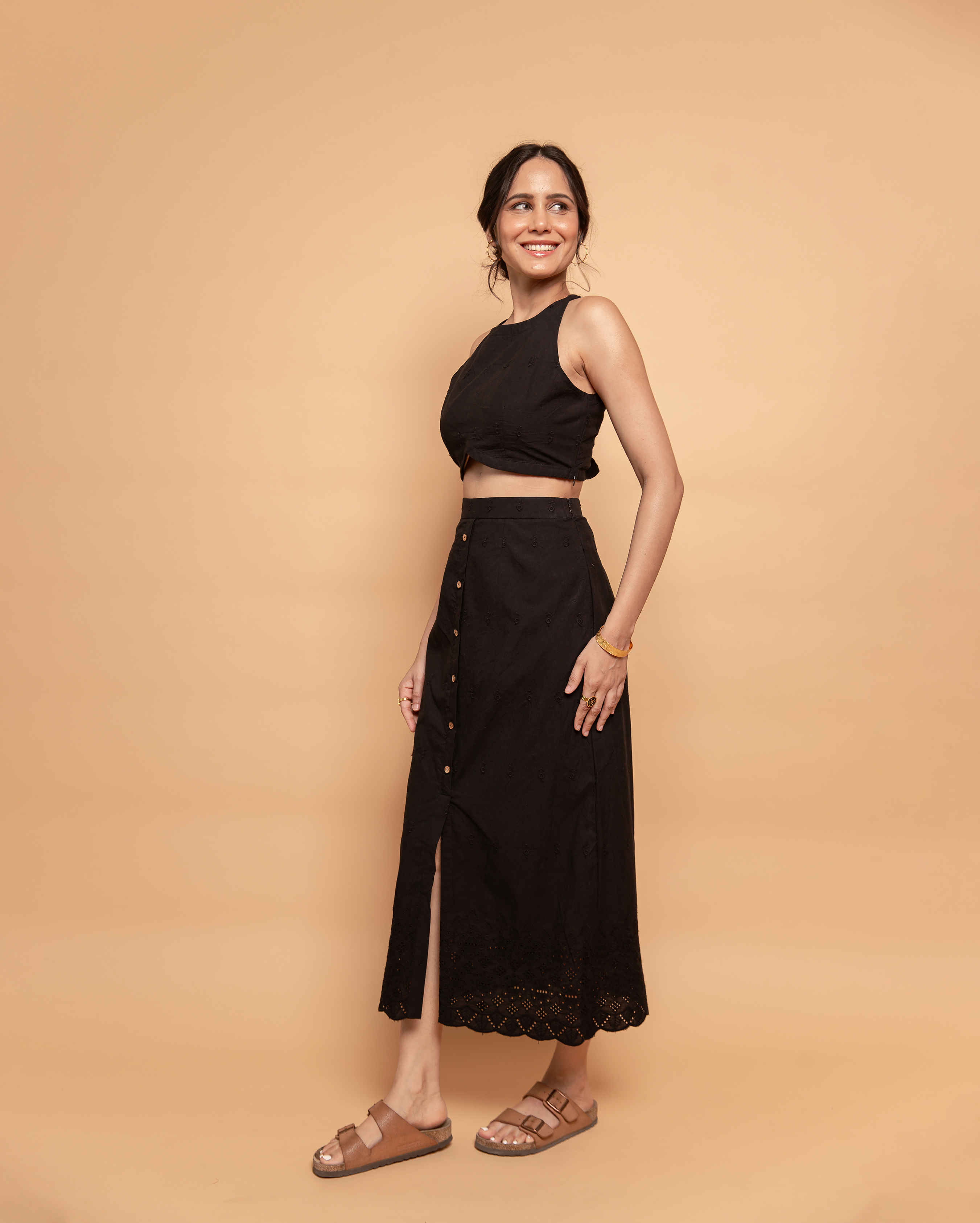 Onyx Black Cotton Schiffli Coord Set