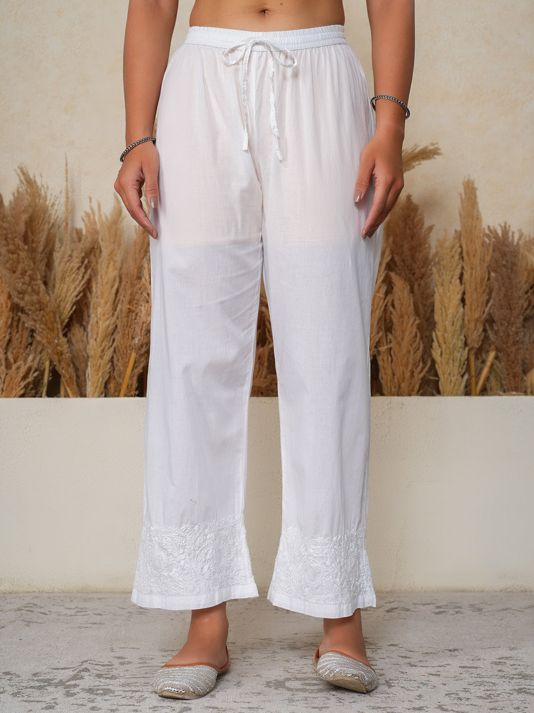 You highness muslin white kurti with Chikankari pants