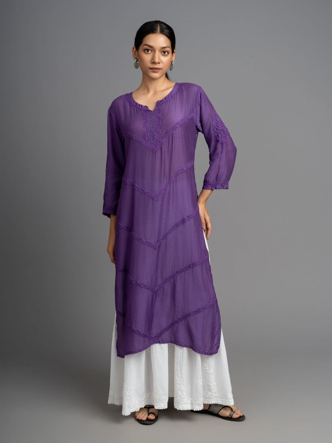 Your Highness: Luxurious Chikankari Premium Muslin straight kurti-Violet