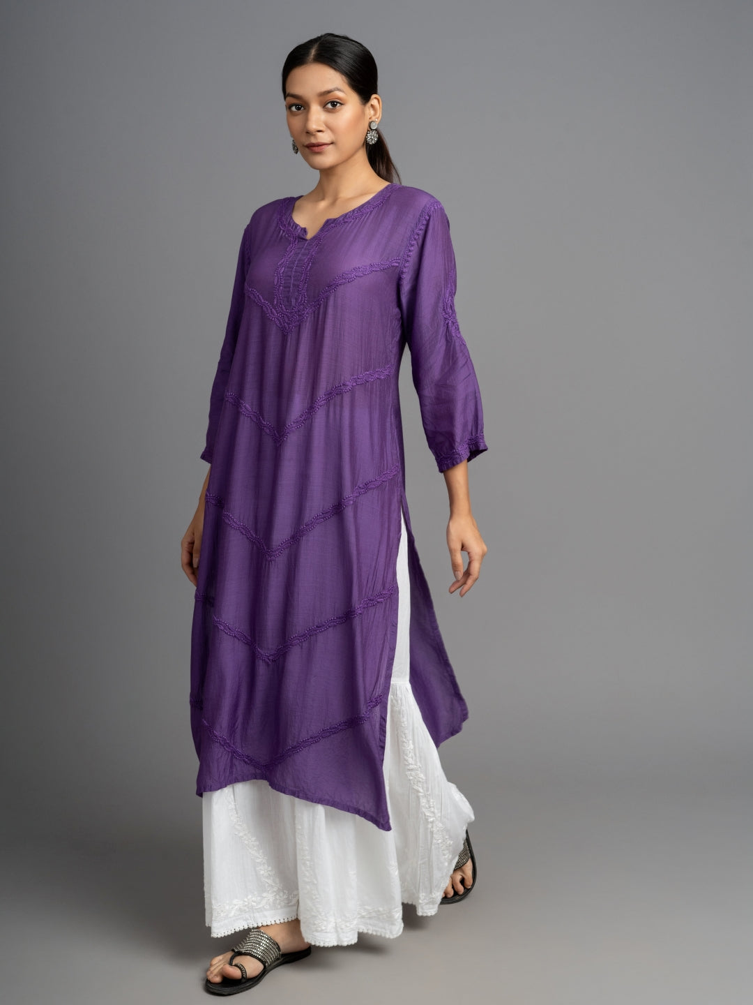 Your Highness: Luxurious Chikankari Premium Muslin straight kurti-Violet