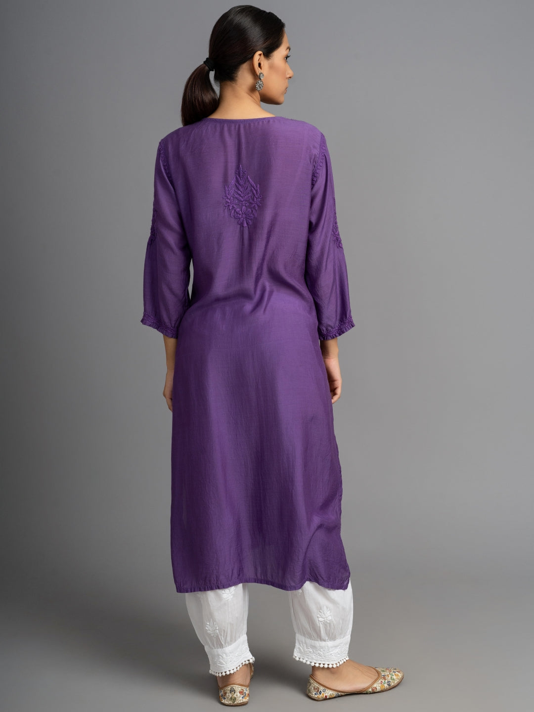 Your Highness: Luxurious Chikankari Premium Muslin straight kurti-Violet