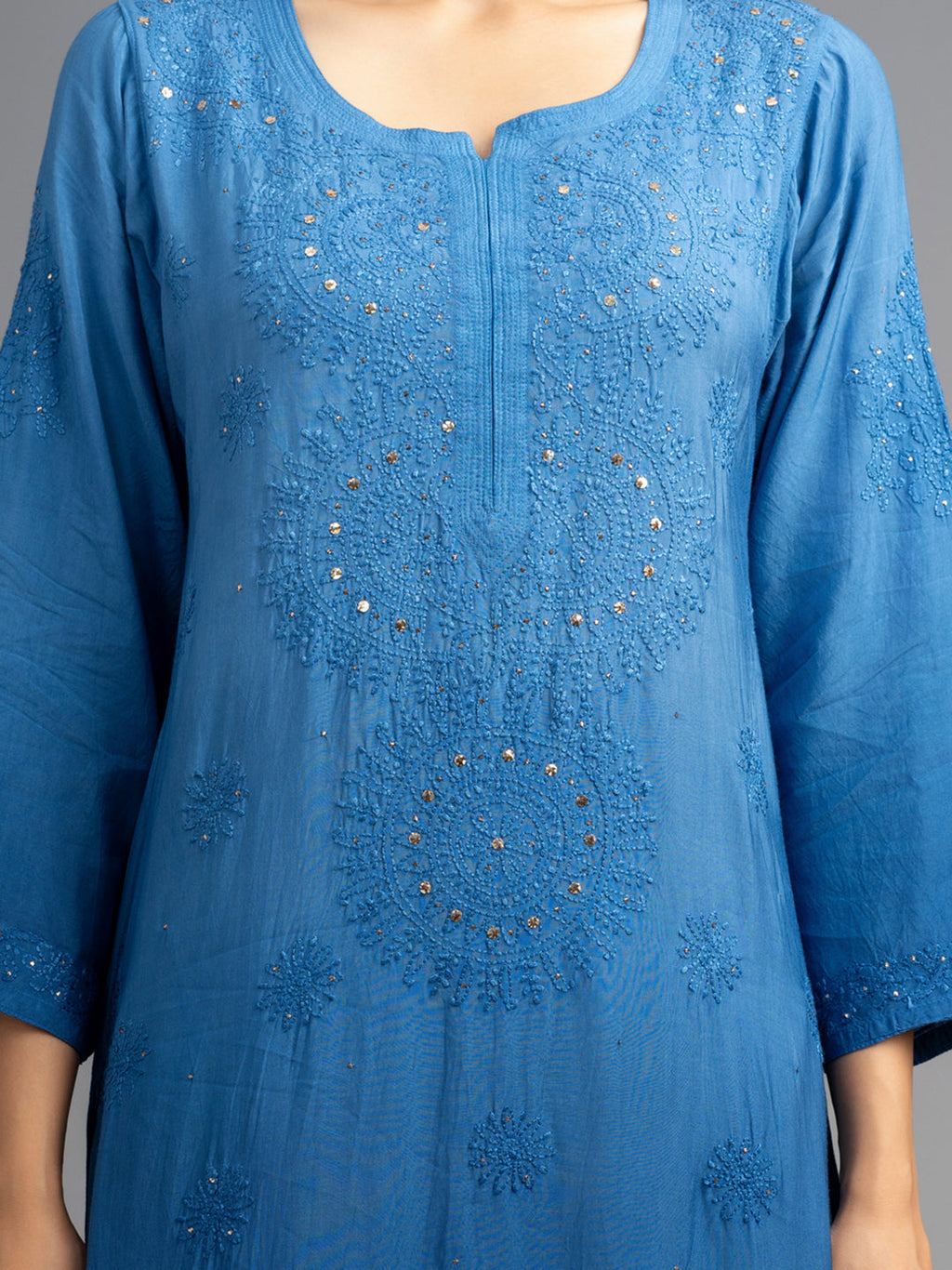 Shahana: Muslin Chikankari kurti,crafted with fine Bakhiya embroidery & Mukhesh work