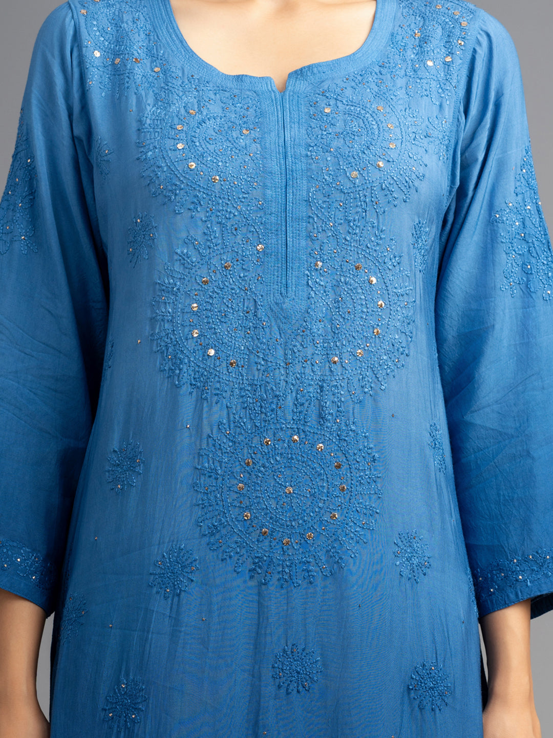 Shahana: Muslin Chikankari kurti,crafted with fine Bakhiya embroidery & Mukhesh work