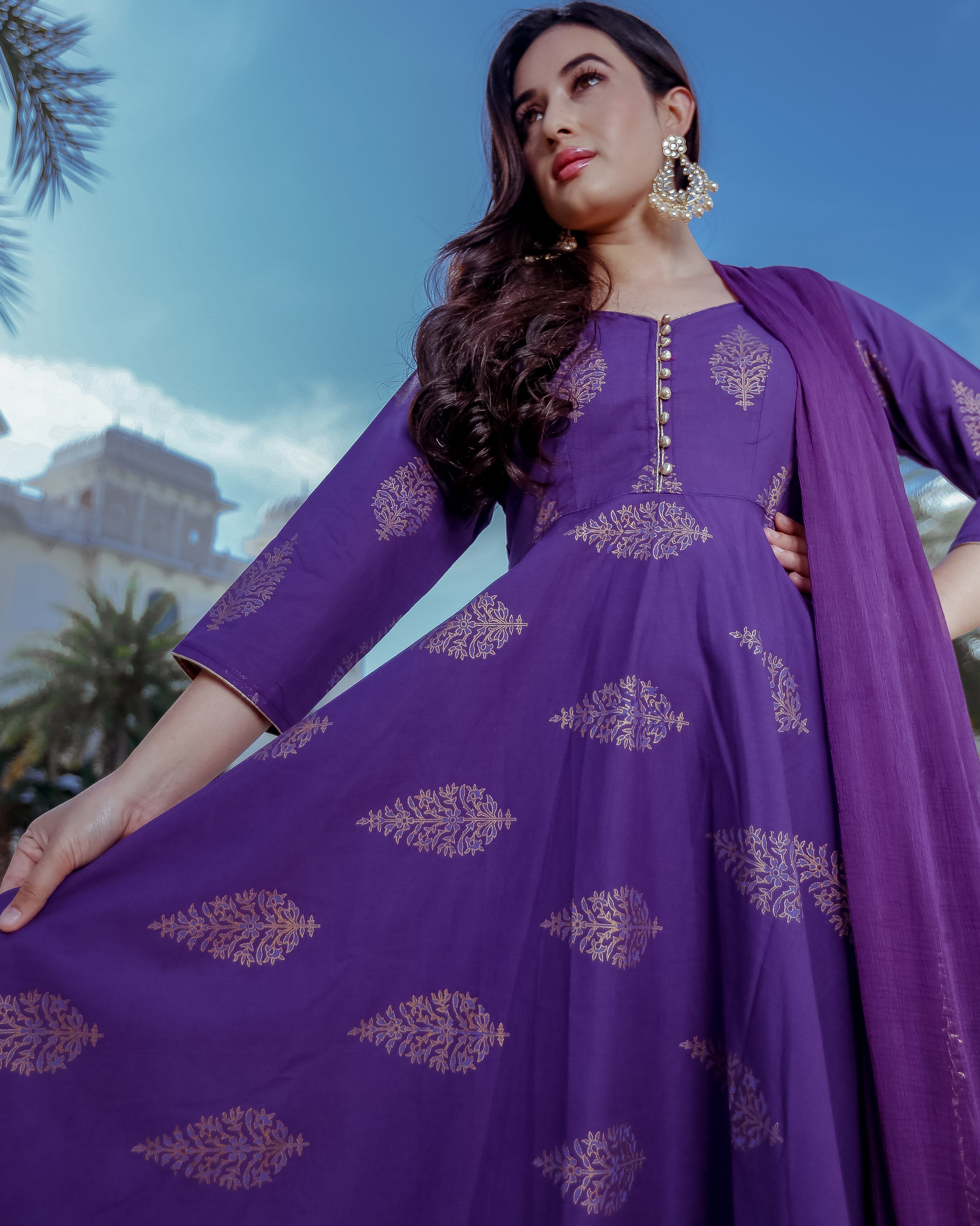 Purple Handblock Suit Set