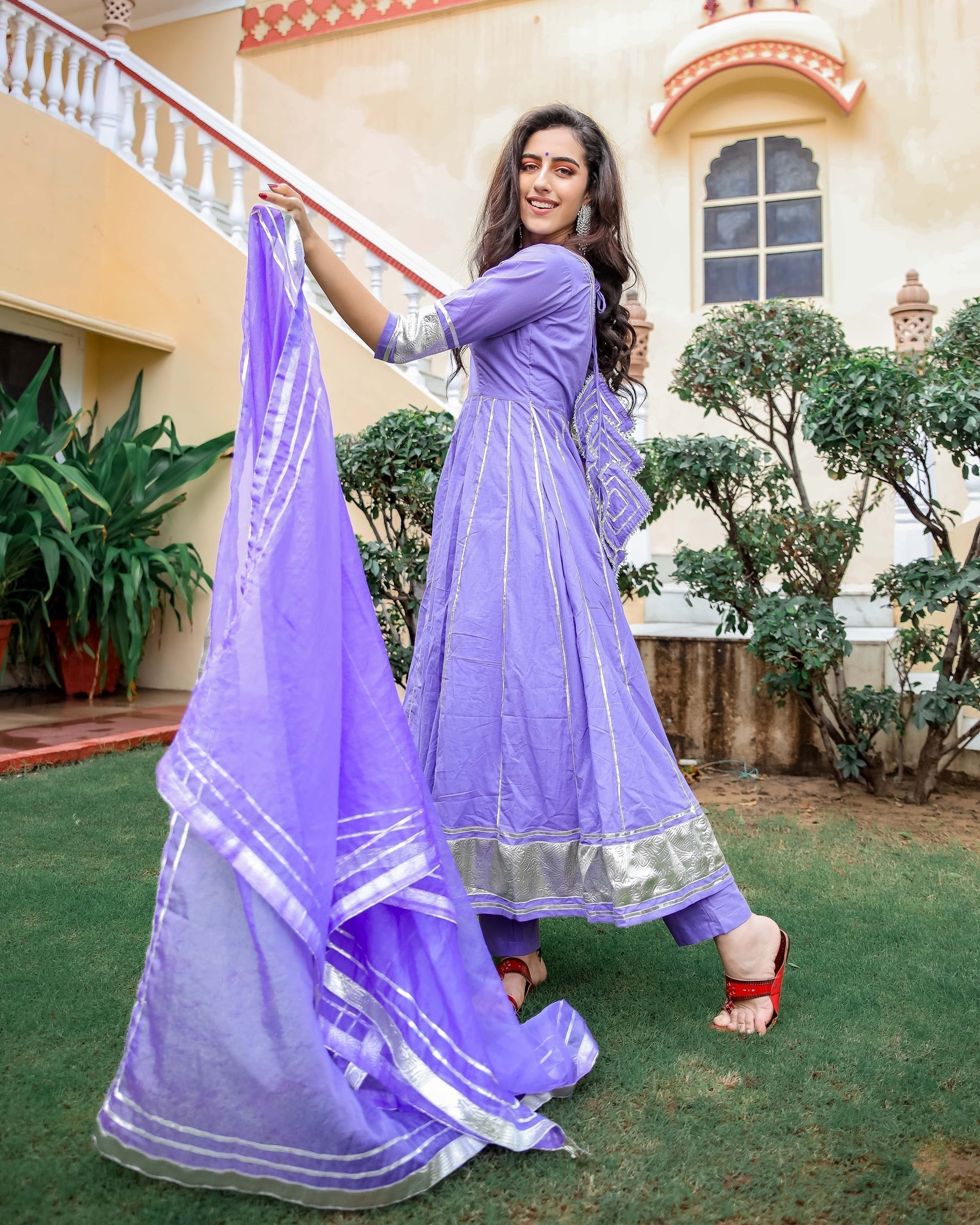 Purple Shimmer Gotapatti Anarkali Set