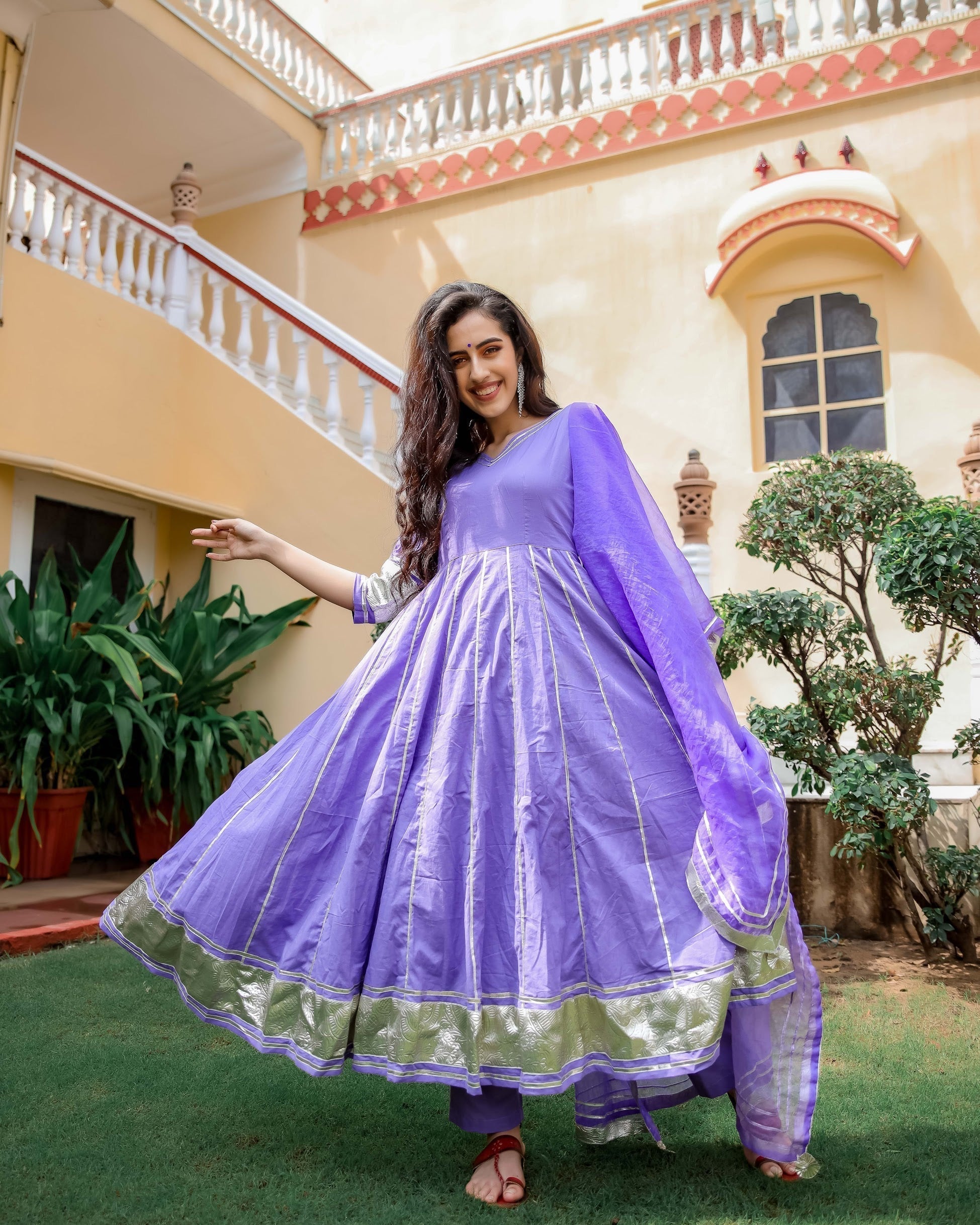 Purple Shimmer Gotapatti Anarkali Set