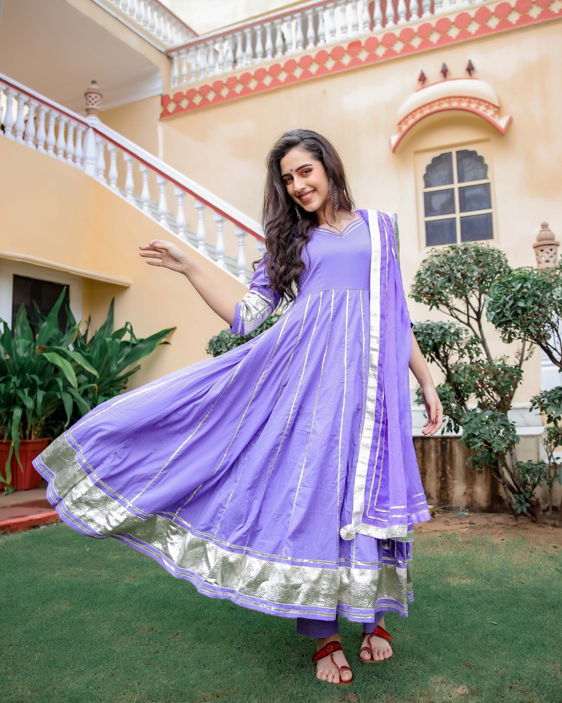 Purple Shimmer Gotapatti Anarkali Set