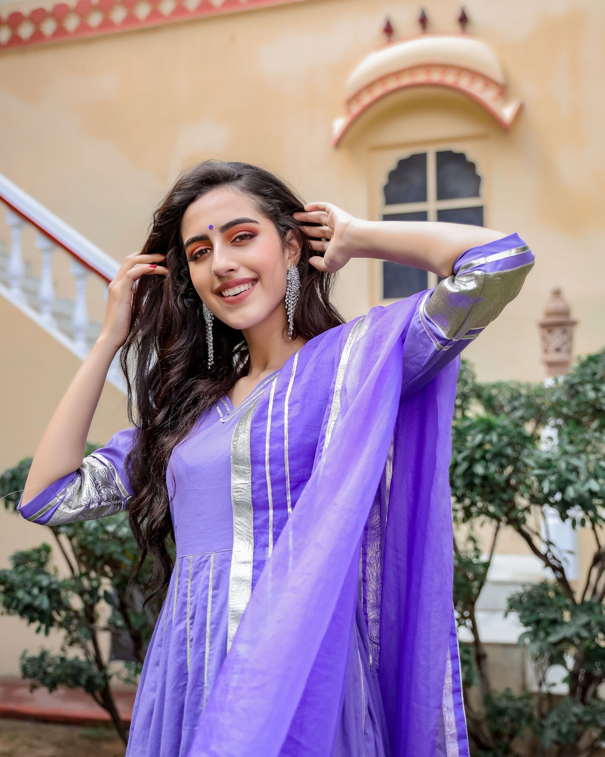 Purple Shimmer Gotapatti Anarkali Set