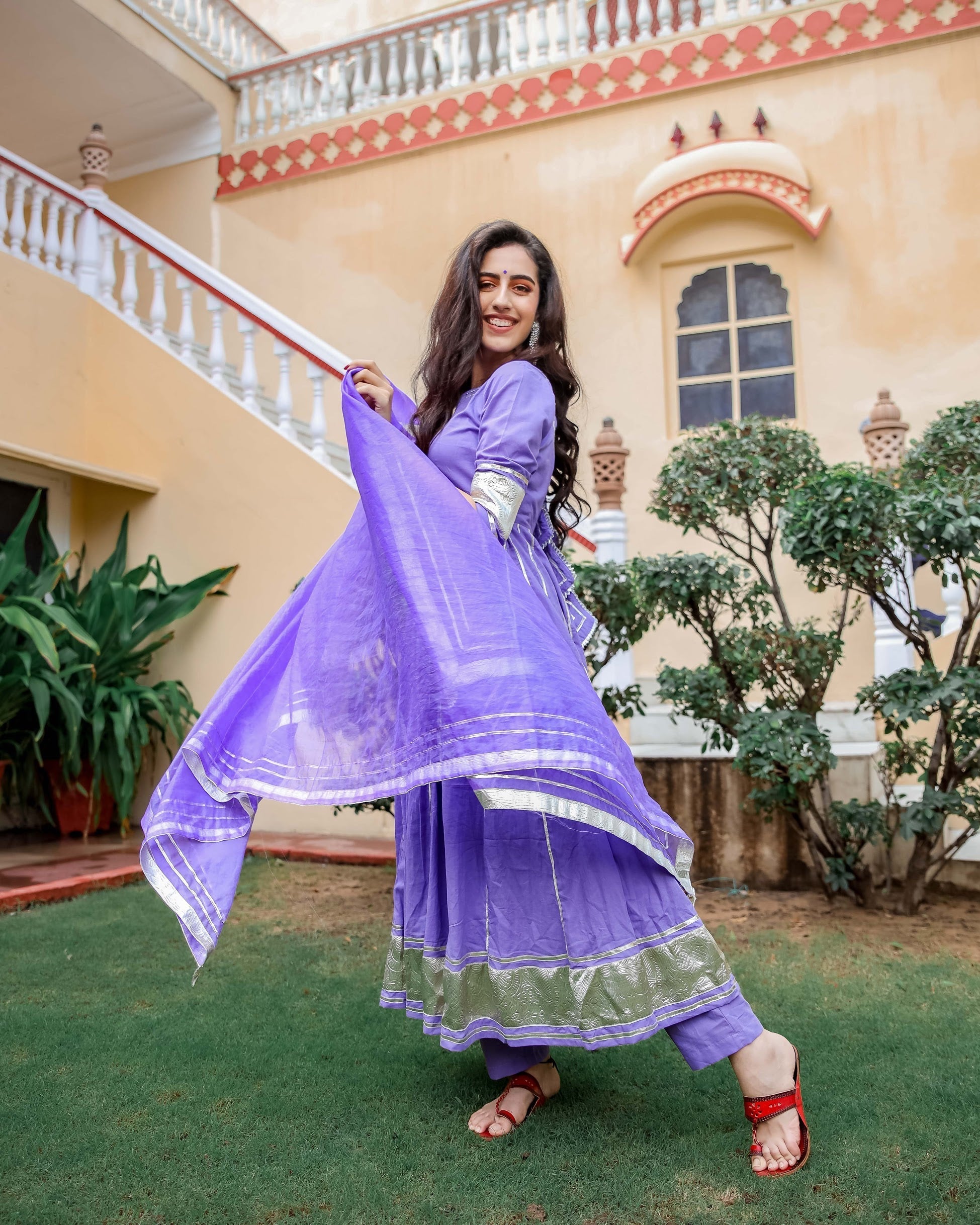 Purple Shimmer Gotapatti Anarkali Set